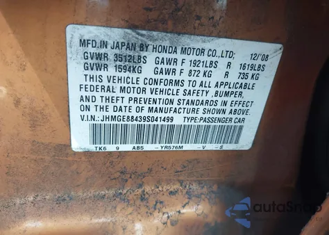 2009 Honda Fit Sport from USA, damaged, VIN JHMGE88439S041499